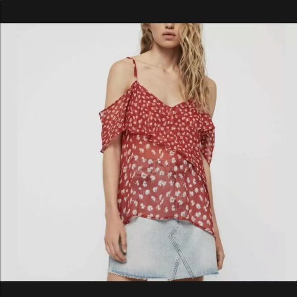 NWT- All Saints Savine Scatter Red Open Shoulder - Picture 1 of 11